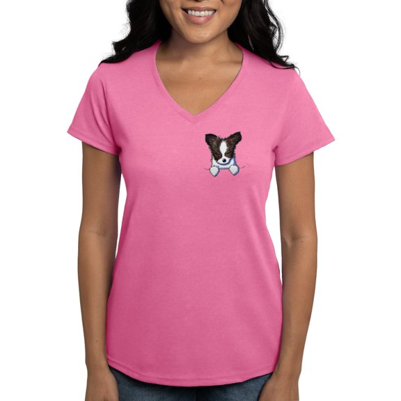 CafePress - Pkt Papillon Puppy Women's V Neck Dark T Shirt - Women's V-Neck Dark T-Shirt