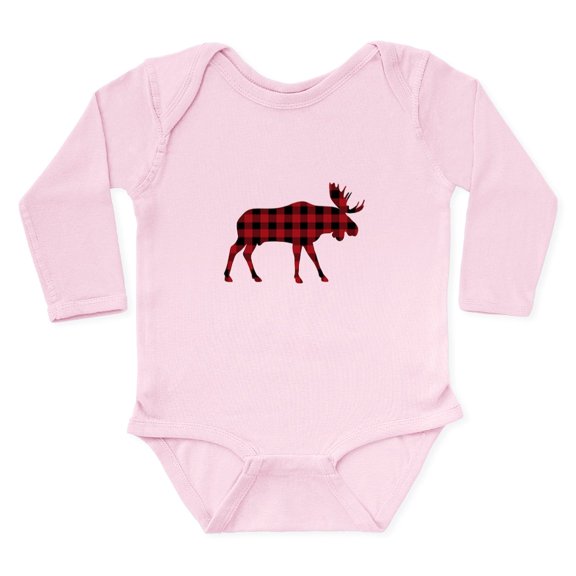 CafePress - Plaid Moose Animal Silhouette Body Suit - Long Sleeve Cotton Baby Bodysuit
