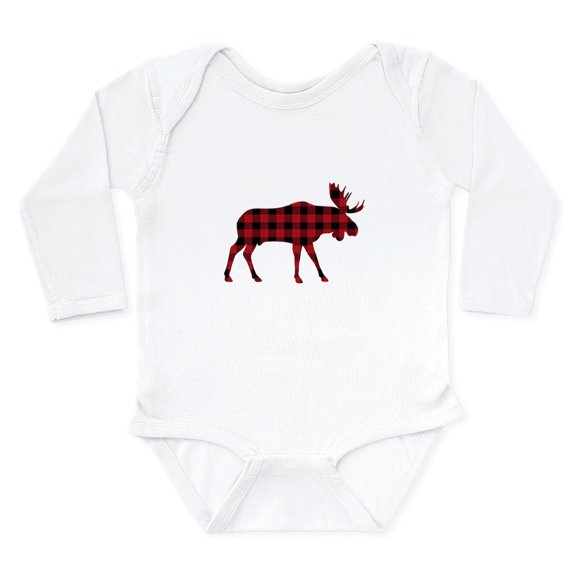CafePress - Plaid Moose Animal Silhouette Body Suit - Long Sleeve Cotton Baby Bodysuit