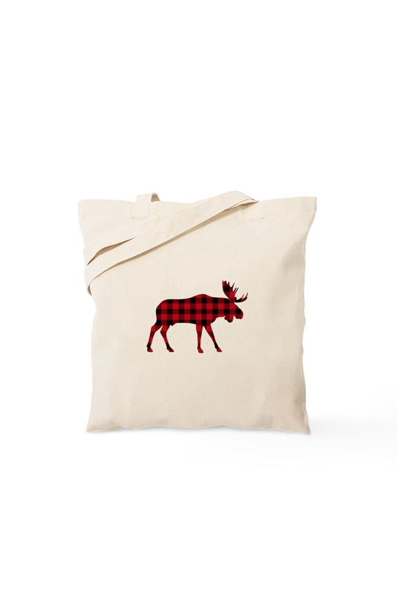 - Plaid Moose Animal Silhouette Tote Bag - Unisex Canvas Tote Bag, Beige, 1-Piece