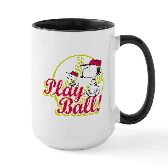 CafePress - Play Ball Snoopy Large Mug - 15 oz Ceramic Large White Novelty Mug