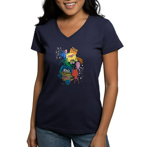 CafePress - Play Doh Cans Splatter T Shirt - Women's V-Neck Dark T-Shirt