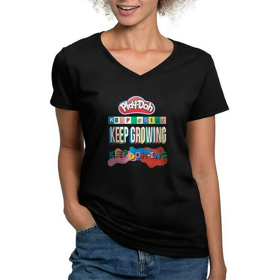 CafePress - Play Doh Keep Going Keep Growing T Shirt - Women's V-Neck Dark T-Shirt