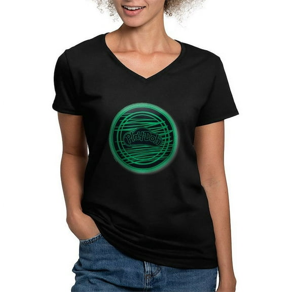 CafePress - Play Doh Logo Green T Shirt - Women's V-Neck Dark T-Shirt