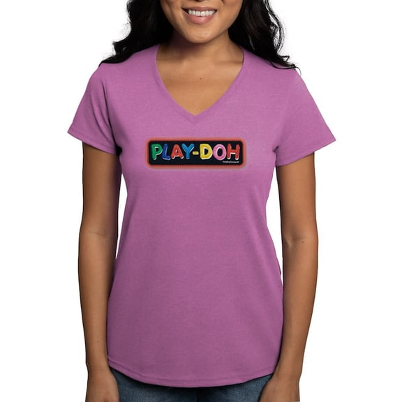 CafePress - Play Doh Stitched Logo T Shirt - Women's V-Neck Dark T-Shirt