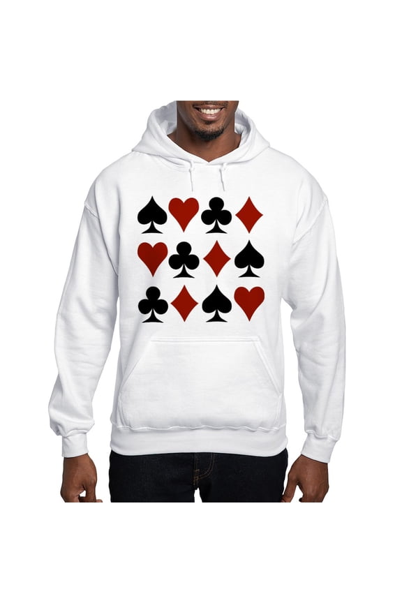 - Playing Card Symbols Hooded Sweatshirt - Pullover Hoodie, Hooded Sweatshirt