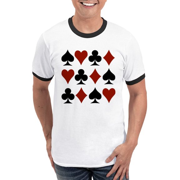 CafePress - Playing Card Symbols Ringer T - 100% Cotton Ringed T-Shirt