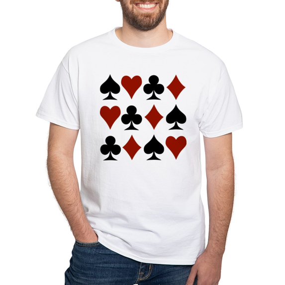 CafePress - Playing Card Symbols White T Shirt - Men's White Classic Cotton T-Shirts
