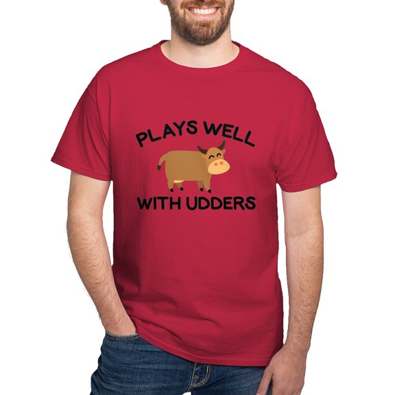 CafePress - Plays Well With Udders Dark T Shirt - Men's Classic Graphic Cotton T-Shirt