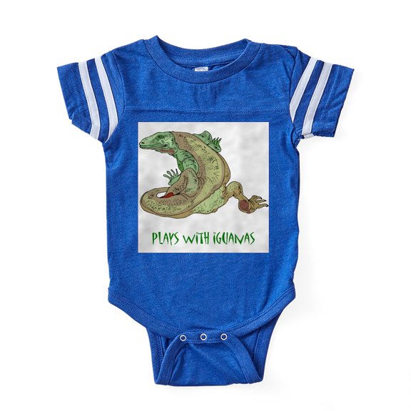 CafePress - Plays With Iguanas.... - Cute Infant Baby Football Bodysuit