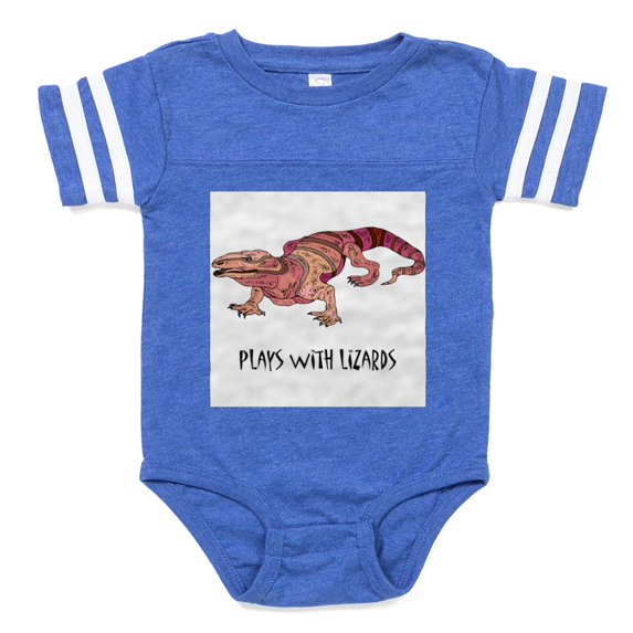 CafePress - Plays With Lizards ... - Cute Infant Baby Football Bodysuit