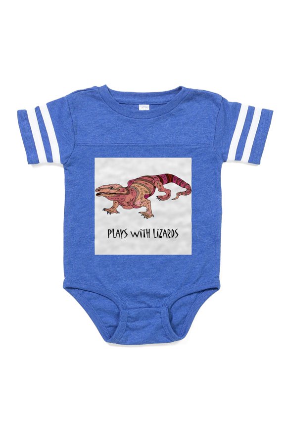 - Plays With Lizards ... - Cute Infant Baby Football Bodysuit
