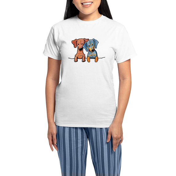 CafePress - Pocket Doxie Duo Women's Light Pajamas - Women's Short Sleeve Print T-Shirt and Pants Light Cotton Pajama Set
