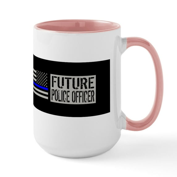 CafePress - Police: Future Police Officer (Black Fl Large Mug - 15 oz Ceramic Large White Novelty Mug