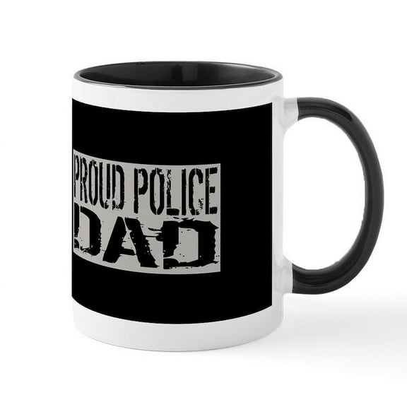 CafePress - Police: Proud Dad (Black Flag Blue Line Mug - 11 oz Ceramic Mug - Novelty Coffee Tea Cup