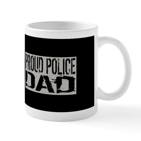 CafePress - Police: Proud Dad (Black Flag Blue Line Mug - 11 oz Ceramic Mug - Novelty Coffee Tea Cup