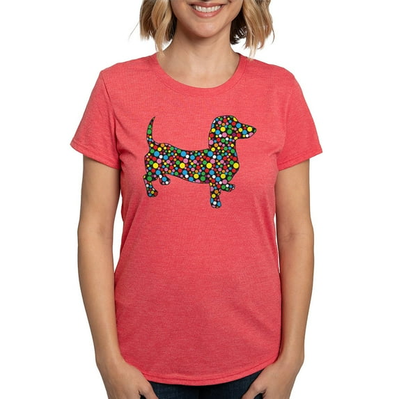 CafePress - Polka Dot Doxie Women's Deluxe T Shirt - Womens Tri-blend T-Shirt