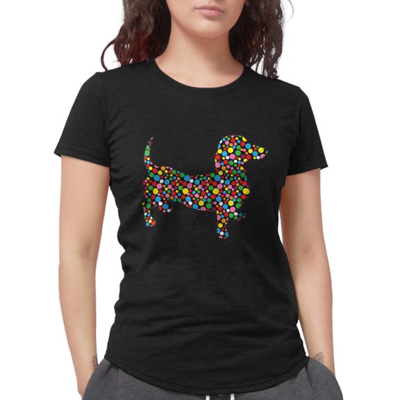 CafePress - Polka Dot Doxie Women's Deluxe T Shirt - Womens Tri-blend T-Shirt