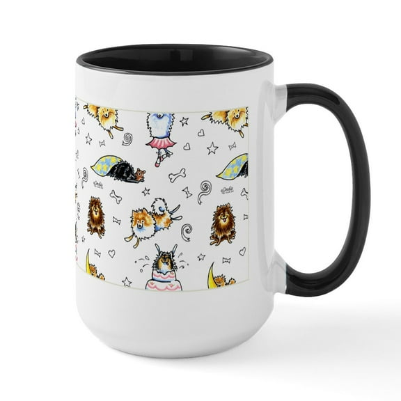 CafePress - Pomeranian Pattern Mugs - 15 oz Ceramic Large White Novelty Mug