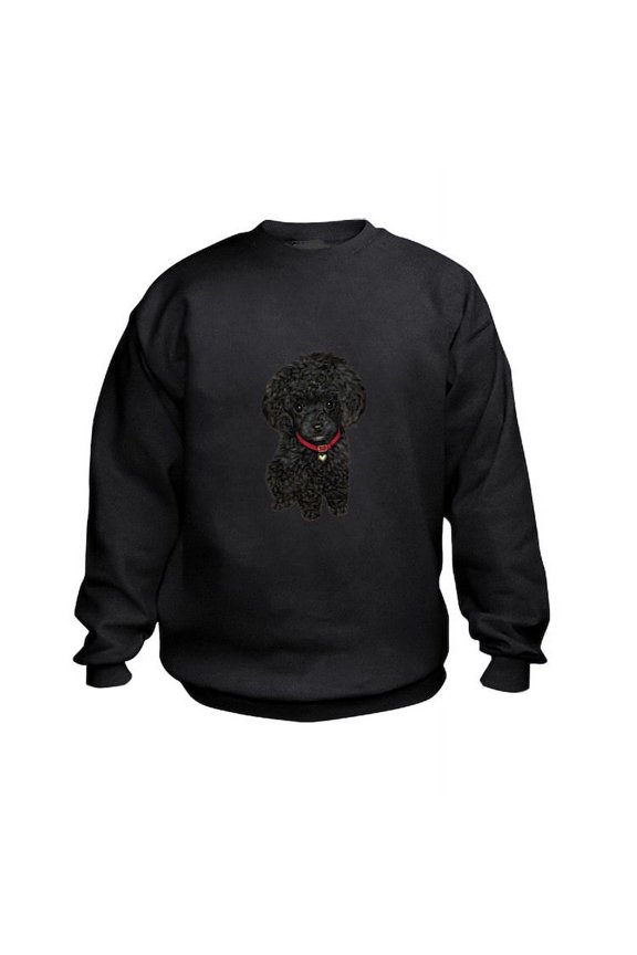 - Poodle Pup (Blk) Kids Sweatshirt - Kids Sweatshirt, Youth Crew Neck Sweatshirt