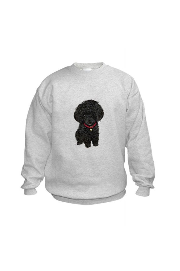 - Poodle Pup (Blk) Kids Sweatshirt - Kids Sweatshirt, Youth Crew Neck Sweatshirt