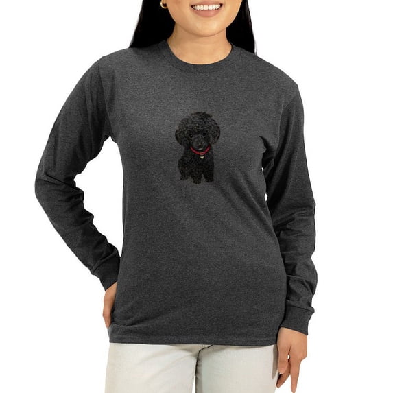 CafePress - Poodle Pup (Blk) Women's Long Sleeve Dark T Shirt - Women's Long Sleeve Graphic Tee Casual Fit