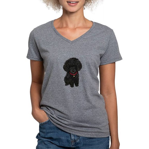 CafePress - Poodle Pup (Blk) Women's V Neck Dark T Shirt - Women's V-Neck Dark T-Shirt