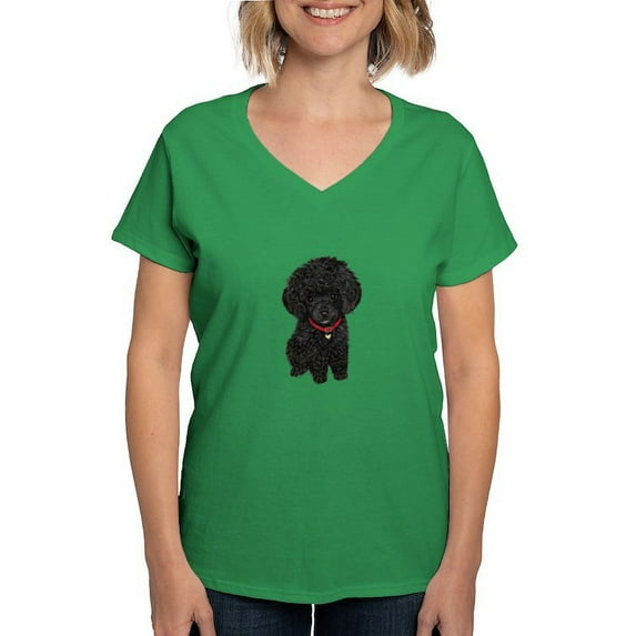 CafePress - Poodle Pup (Blk) Women's V Neck Dark T Shirt - Women's V-Neck Dark T-Shirt
