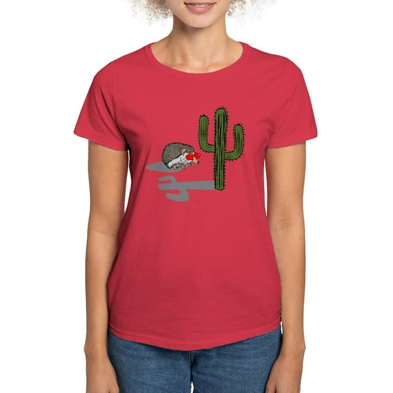 CafePress - Porcupine Loves Cactus Women's Classic T Shirt - Women's Traditional Fit Dark T-Shirt