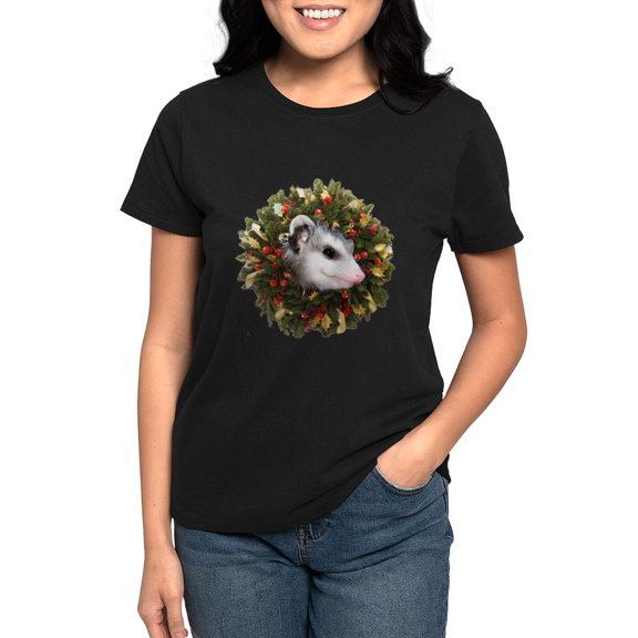 CafePress - Possum Wreath Women's Dark T Shirt - Women's Traditional Fit Dark T-Shirt