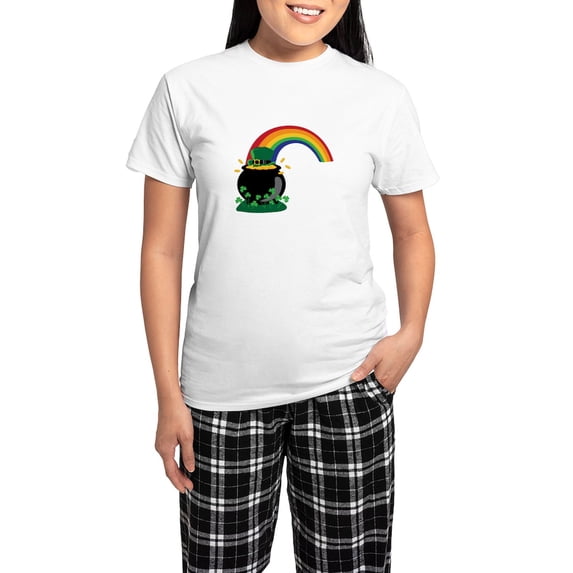CafePress - Pot O Gold Rainbow Pajamas - Women's Short Sleeve Print T-Shirt and Pants Light Cotton Pajama Set