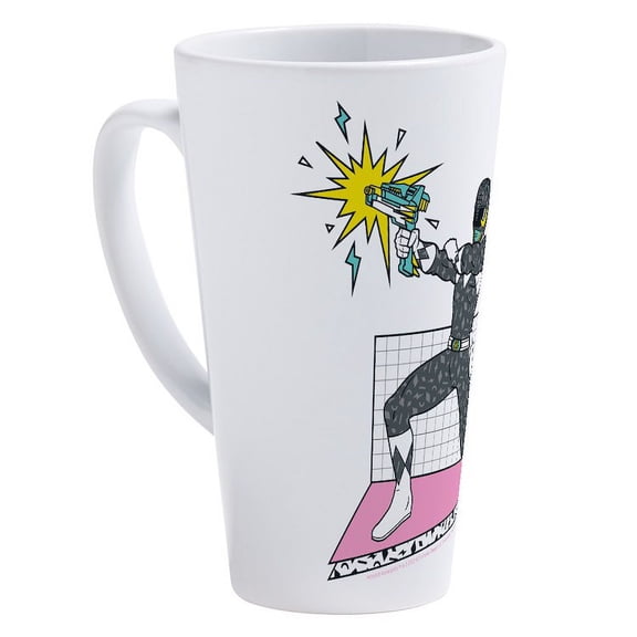 CafePress - Power Rangers Black Ranger Blastin - 17 Oz White Ceramic Latte Mug