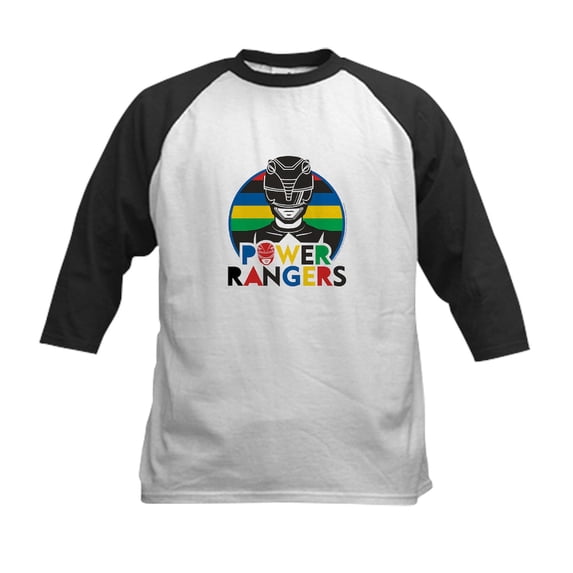 CafePress - Power Rangers Black Ranger Kids Baseball T Shirt - Kids Cotton Baseball Jersey, 3/4 Sleeve Shirt