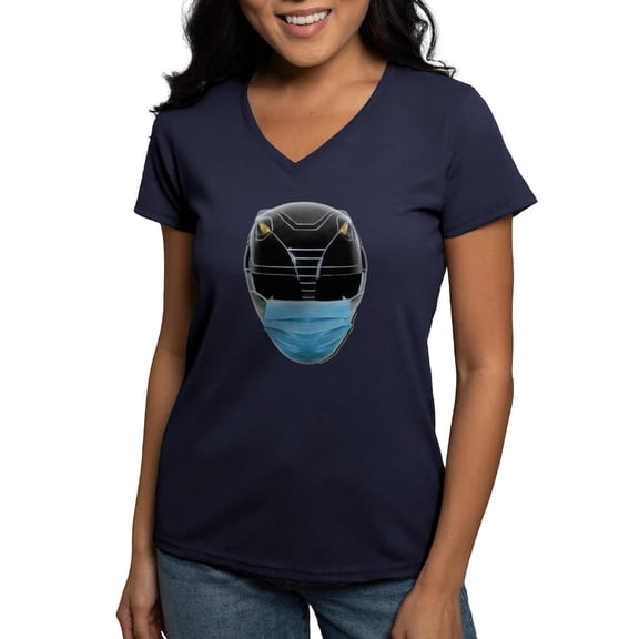 CafePress - Power Rangers Black Ranger Women's V Neck T Shirt - Women's V-Neck Dark T-Shirt