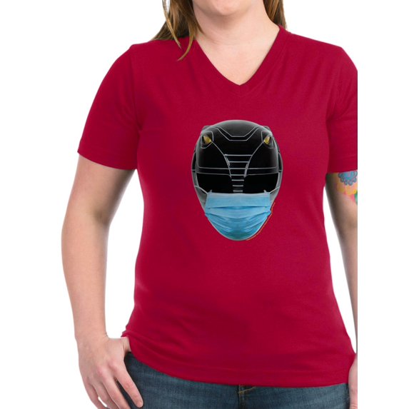 CafePress - Power Rangers Black Ranger Women's V Neck T Shirt - Women's V-Neck Dark T-Shirt