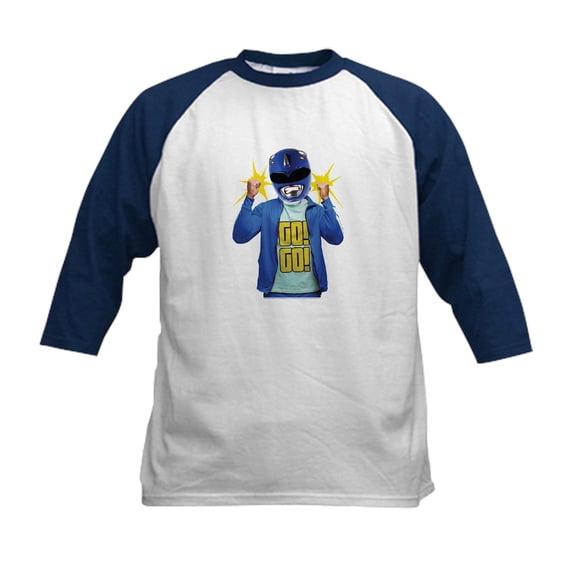 CafePress - Power Rangers Blue Ranger Go Kids Baseball T Shirt - Kids Cotton Baseball Jersey, 3/4 Sleeve Shirt