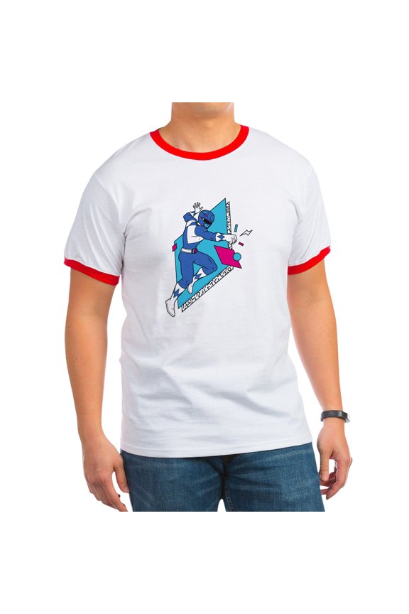 - Power Rangers Blue Ranger Pun Men's Ringer T Shirt - 100% Cotton Ringed T-Shirt