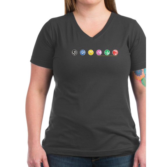 CafePress - Power Rangers Dino Zord Emb Women's V Neck T Shirt - Women's V-Neck Dark T-Shirt