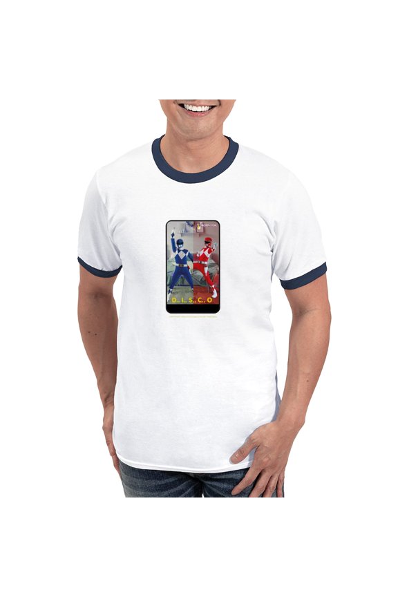 - Power Rangers Disco Men's Ringer T Shirt - 100% Cotton Ringed T-Shirt