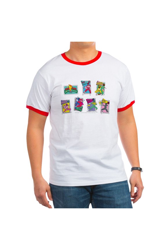 - Power Rangers Group Shots Men's Ringer T Shirt - 100% Cotton Ringed T-Shirt