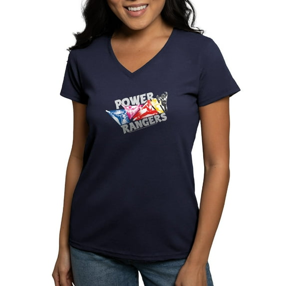 CafePress - Power Rangers Hero Poses Women's V Neck T Shirt - Women's V-Neck Dark T-Shirt