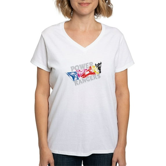CafePress - Power Rangers Hero Poses Women's V Neck T Shirt - Womens Cotton V-Neck T-shirt