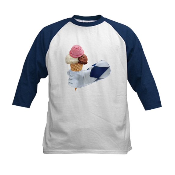 CafePress - Power Rangers Holding Ice Cr Kids Baseball T Shirt - Kids Cotton Baseball Jersey, 3/4 Sleeve Shirt