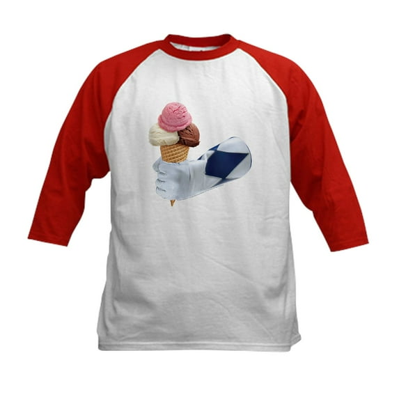 CafePress - Power Rangers Holding Ice Cr Kids Baseball T Shirt - Kids Cotton Baseball Jersey, 3/4 Sleeve Shirt