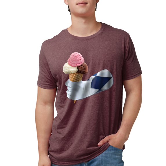 CafePress - Power Rangers Holding Ice Cre Men's Deluxe T Shirt - Mens Tri-blend T-Shirt