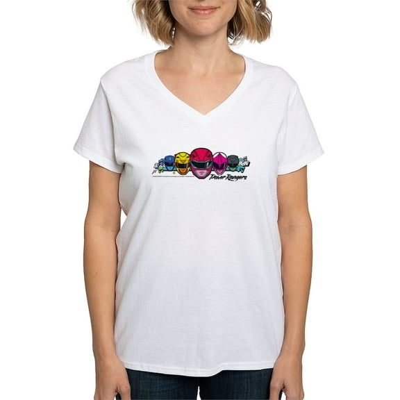 CafePress - Power Rangers Linear Helmet Women's V Neck T Shirt - Womens Cotton V-Neck T-shirt