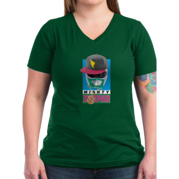 CafePress - Power Rangers Mighty Morphi Women's V Neck T Shirt - Women's V-Neck Dark T-Shirt