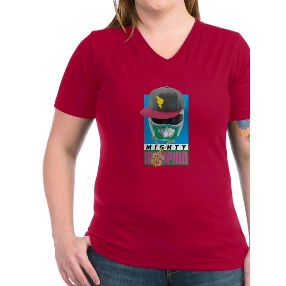 CafePress - Power Rangers Mighty Morphi Women's V Neck T Shirt - Women's V-Neck Dark T-Shirt