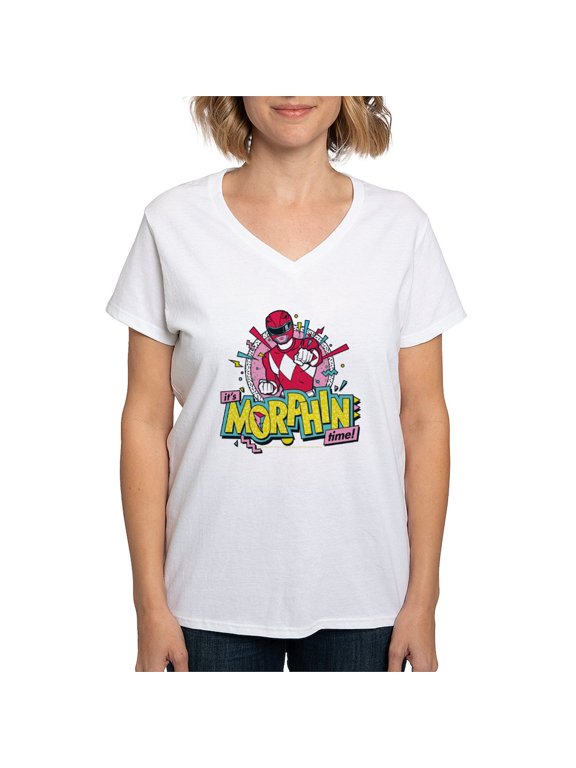 - Power Rangers Morphin Time Women's V Neck T Shirt - Womens Cotton V-Neck T-shirt