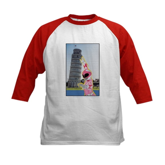 CafePress - Power Rangers Pink Ranger At Kids Baseball T Shirt - Kids Cotton Baseball Jersey, 3/4 Sleeve Shirt